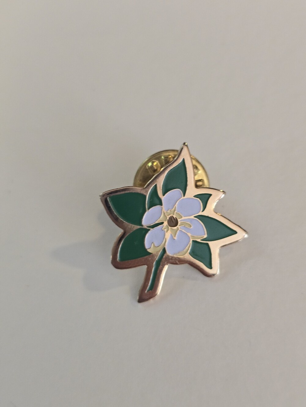 Floral Enamel Lapel Pin in Green and White